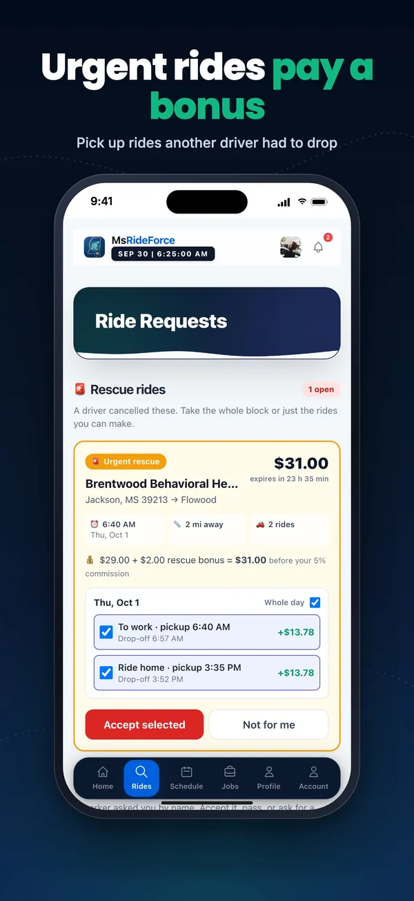 RideForce Driver screenshot 4 of 10: Urgent rescue rides pay a bonus