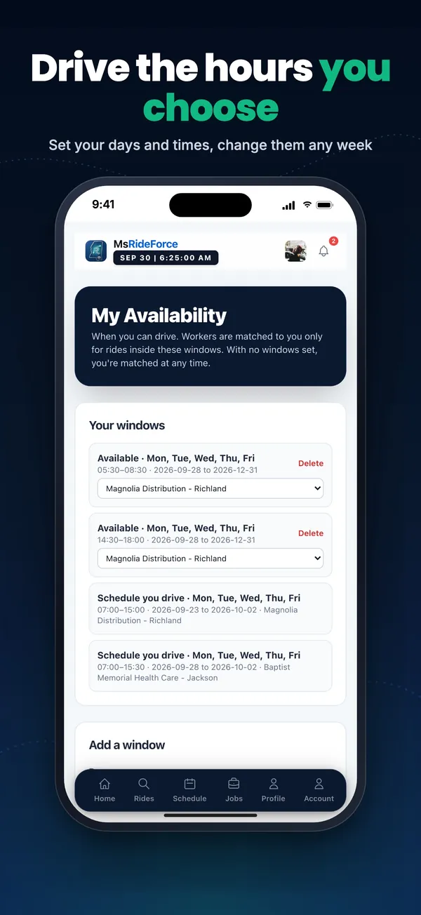 RideForce Driver screenshot 7 of 10: Set your availability