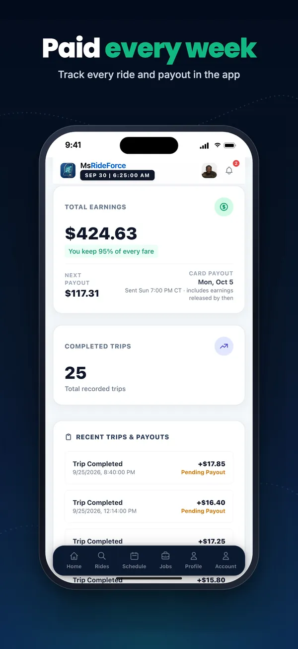 RideForce Driver screenshot 8 of 10: Earnings