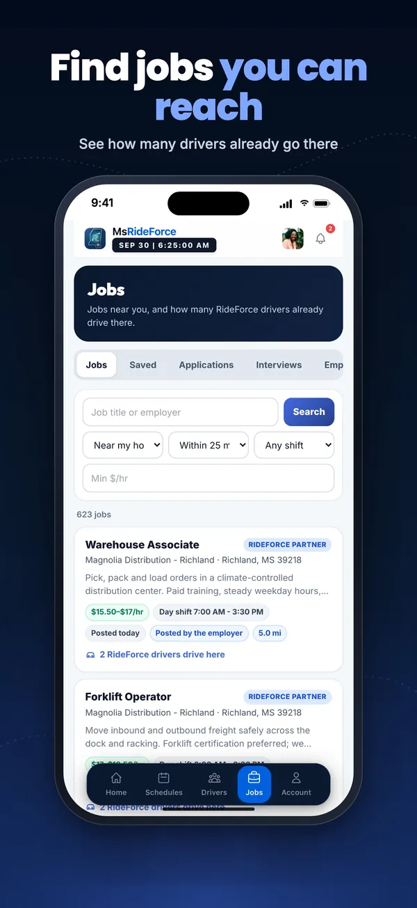 RideForce Worker screenshot 3 of 10: Mississippi jobs